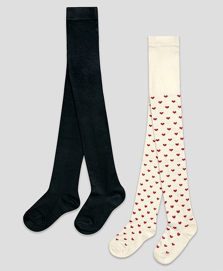 The Sandbox Clothing Co Pack Of 2 Pair Hearts Design Footie Stockings  - Black & Cream