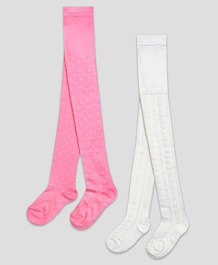 The Sandbox Clothing Co Pack Of 2 Pair Polka Dots Design Footie Stockings - Pink & Off White