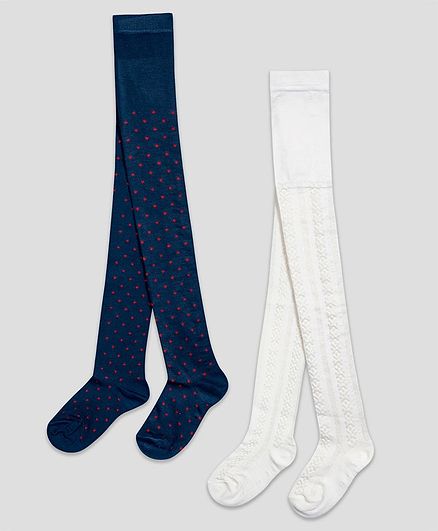 The Sandbox Clothing Co Pack Of 2 Pair Polka Dots Design Footie Stockings  - Navy Blue & Off White