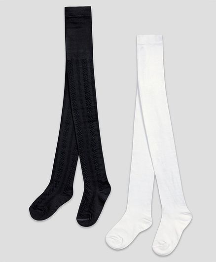 The Sandbox Clothing Co Pack Of 2 Pair Design Detail Footie Stockings - Black & Off White