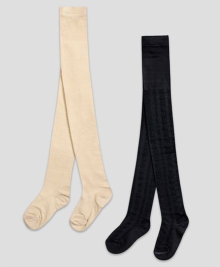 The Sandbox Clothing Co Pack Of 2 Pair Solid Footie Stockings - Beige & Black