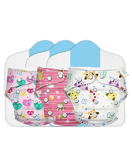 Kidbea Premium Adjustable Baby Cloth Diaper With Insert Pack of 3 - Multicolor