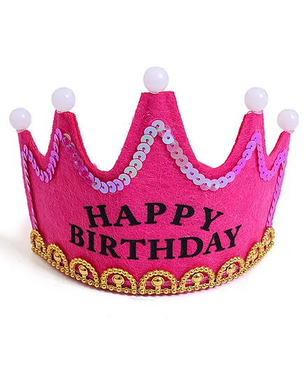 SYGA LED Flashing Happy Birthday Light Up Crowns Birthday Party Caps - Magenta