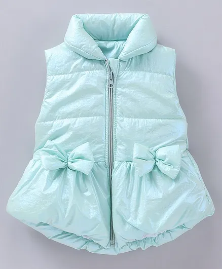 Little Kangaroos Sleeveless Quilted Jacket With Bow Applique Solid- Blue