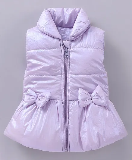 Little Kangaroos Sleeveless Quilted Jacket With Bow Applique Solid- Purple