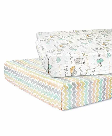 Abracadabra 100% Cotton Flat Cot Sheets for Standard Crib Sleepy Friends Print Set of 2 - Multicolor