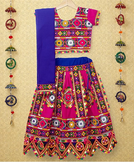 Banjara India Navratri Theme Kutchi Embroidered Lehenga Choli & Dupatta Set  - Pink