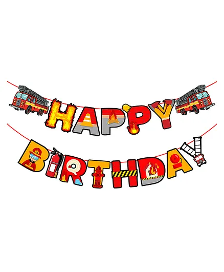 Zyozi 1 Pcs Fire Truck Birthday Decoration Supplies Kit, Fire Happy Birthday Banner Fireman for Kids Firefighter Theme Party Baby Shower Banner - Length 142 cm