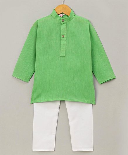 Ridokidz Full Sleeves Solid Kurta With Pyjama - Green