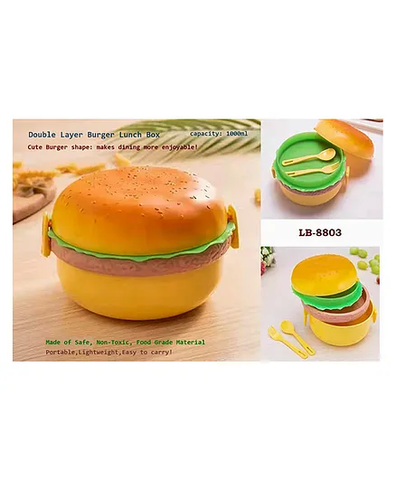 ADKD 2 layer Burger Shape Lunch Box With Spoon and Fork (Color May Vary)