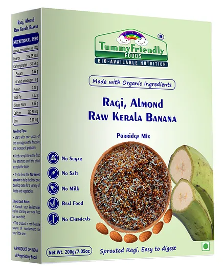 Organic Sprouted Ragi, Almond Raw Kerala Banana Porridge Mix with No Sugar, No Salt, No Milk & No GMO - 200 gm