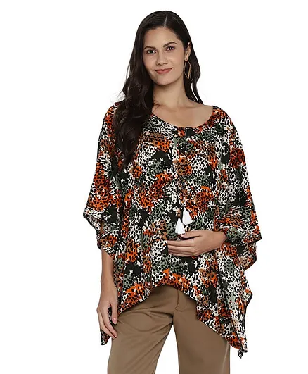 Momsoon Three Fourth Batwing Sleeves Seamless Abstract Printed Kaftan Top  - Multi Colour