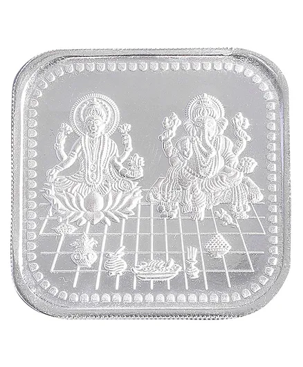 DHRUVS COLLECTION 20 Grams Pure 999 Silver Hallmark Square Shape Lakshmiji & Ganeshji Coin - Silver