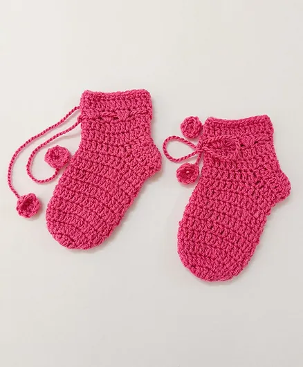 Little Peas Pair Of Solid Handmade Knitted Woollen Socks - Dark Pink