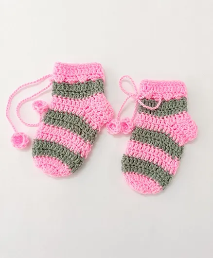 Little Peas Striped Pattern Handmade Knitted Woollen Socks - Pink & Grey