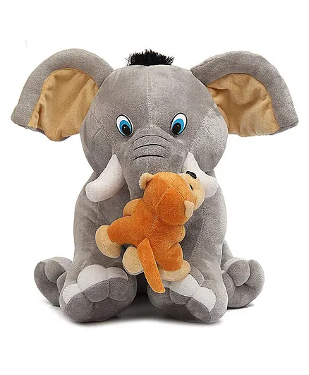Babyjoys Elephant with Monkey Soft Toy Grey - Height 30 cm