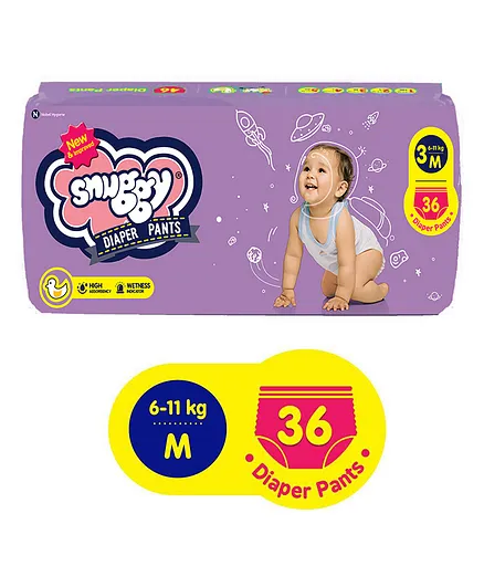 Snuggy Baby Diaper Pants Medium 36 Diapers (Pack of 1), 6-11 kgs