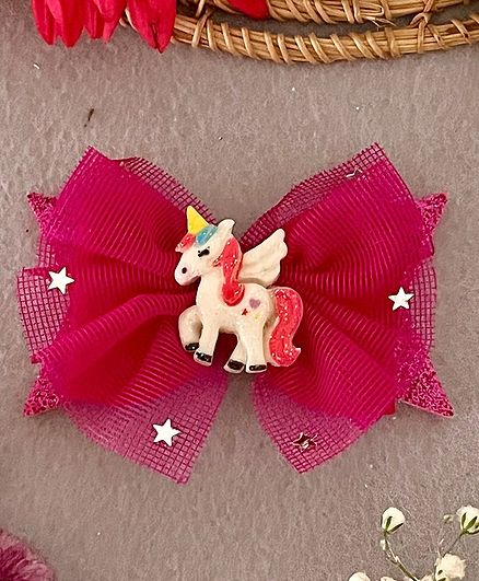Kalacaree Unicorn & Bow Embellished Star Detailed Hair Clip - Dark Pink