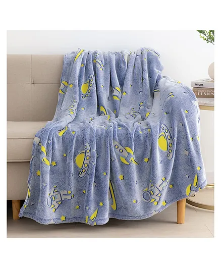 HAPPY HUES Glow in The Dark Blanket Space Design for Toddler - Blue