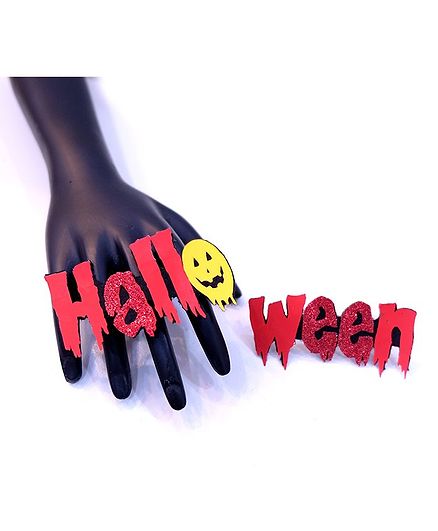 Tipy Tipy Tap Halloween Theme Set Of 2 Hallo Ween Glitter Finish Text Detailed Rings - Red