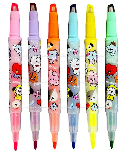 FunBlast Dual Side Highlighter Pen Set of 6 Pieces  Multicolor