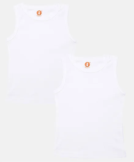 OOKA Baby Cotton Solid Ribbed Vest Pack of 2 - White