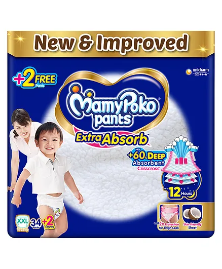MamyPoko Pants Extra Absorb Pants Style Diaper Extra Absorption XXLarge  -  36 Pieces