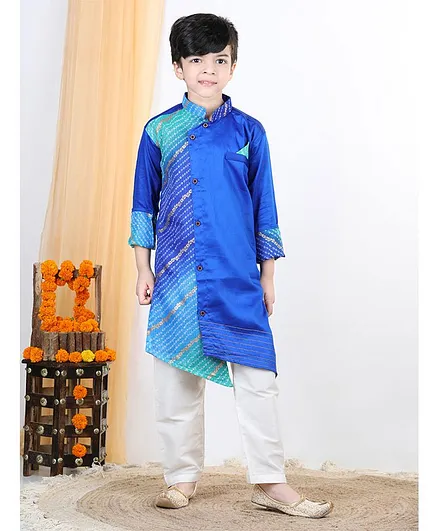 Kinder Kids Full Sleeves Work Detail Kurta With Pyjama - Blue