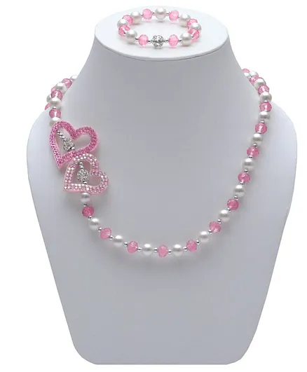Daizy Heart Necklace Bracelet Set - Pink