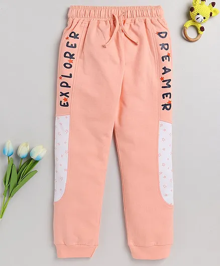Nottie Planet Explorer & Dreamer Text With Star Placement Printed Jogger Pant - Peach