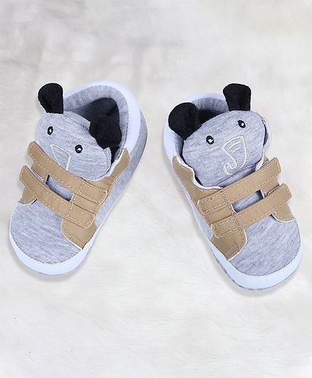 Baby Moo Elephant Detail Booties - Grey