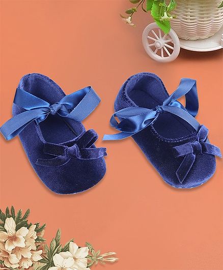 Baby Moo Princess Bow Knot Anti Slip Ballerina Mary Jane Style Booties - Blue