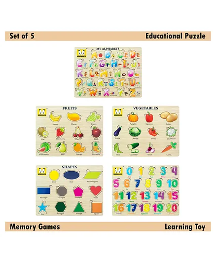Mindmaker Wooden Puzzle Without Knobs Educational and Learning Toy for Kids (Set of 5 Puzzles)