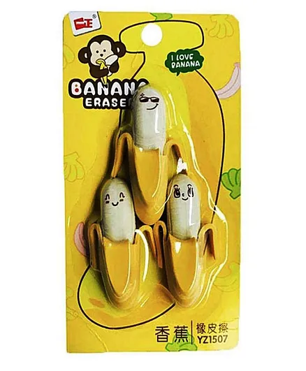 SANJARY Small  Banana Eraser Pack of 3- Yellow