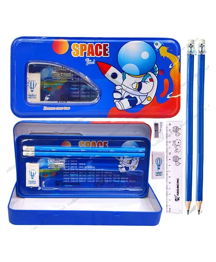 FunBlast Space Design Metal Pencil Box with Stationary - Blue