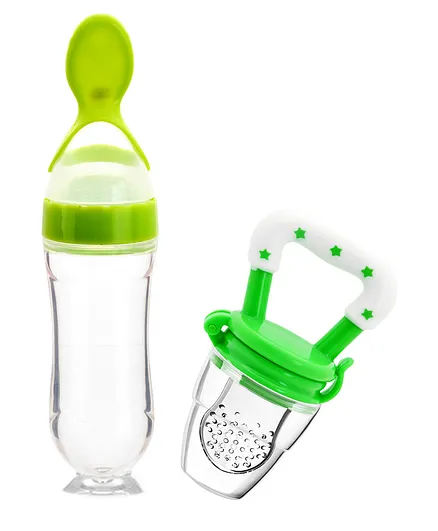 DOMENICO Infant Squeezy Silicone Spoon Food Feeder and Fruit Pacifier-Green