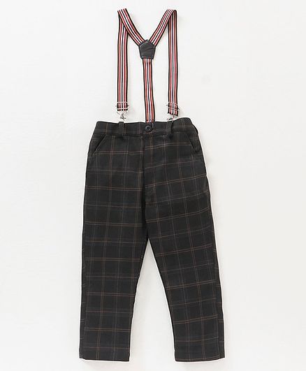 Rikidoos Checked Trousers & Suspender Set - Black
