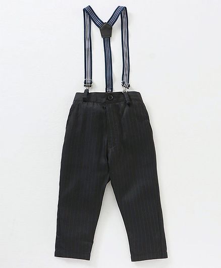 Rikidoos Pin Striped Pant With Suspender - Black