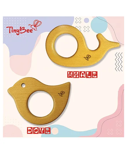 TinyBee Dove & Whale Wooden Teether Pack of 2 - Brown