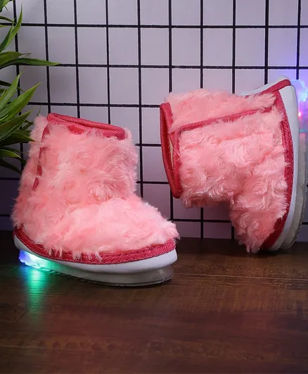 Chiu Fur Embellished Musical LED Booties - Light Pink