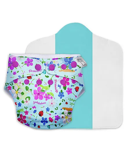 SuperBottoms Reusable and Washable Cloth Diapers Free Size UNO Floral Print - Blue