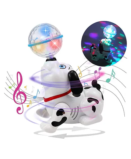 Enorme 360 Degree Rotating Musical Dancing Dog with Flashing Lights - White Black