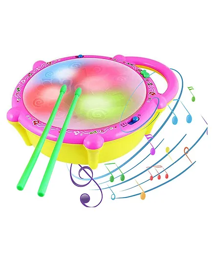Enorme Musical Flash Drum with Colorful 3D Lights - Pink Yellow