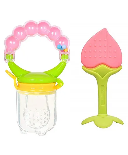 Enorme Peach Fruit Shape Silicone Teether With Fruit Food Feeder Nibbler Pack Of 2 - Color May Vary