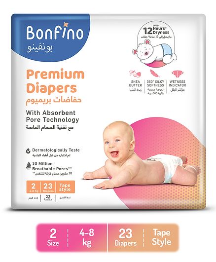 Bonfino Premium Tape Style Diapers With Absorbent Pore Technology Small - 23 Pieces