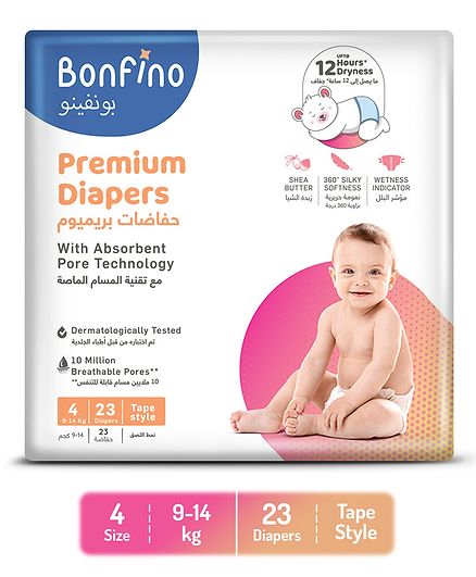 Bonfino Premium Tape Style Diapers With Absorbent Pore Technology Large - 23 Pieces