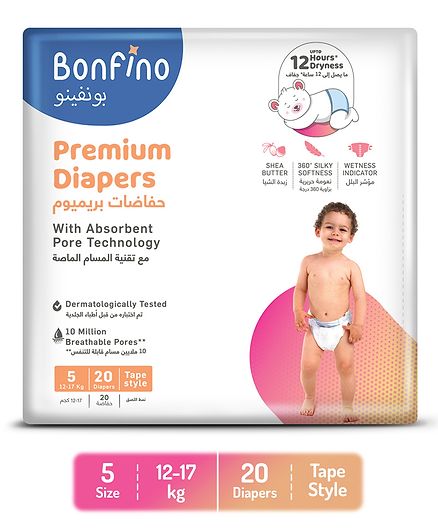 Bonfino Premium Tape Style Diapers With Absorbent Pore Technology Extra Large - 20 Pieces