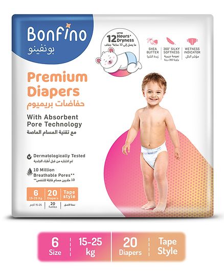 Bonfino Premium Tape Style Diapers With Absorbent Pore Technology Double Extra Large - 20 Pieces