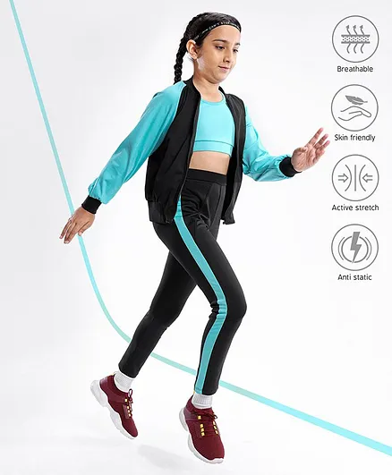 Pine Active High Stretch Breathable Sports Bra Jacket and Leggings 3 Pieces Set - Blue