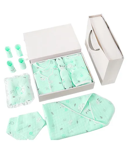 Little Surprise Box 24 pcs Newly Born Baby Girl Boy Gift Hamper Bunny Print -Green
